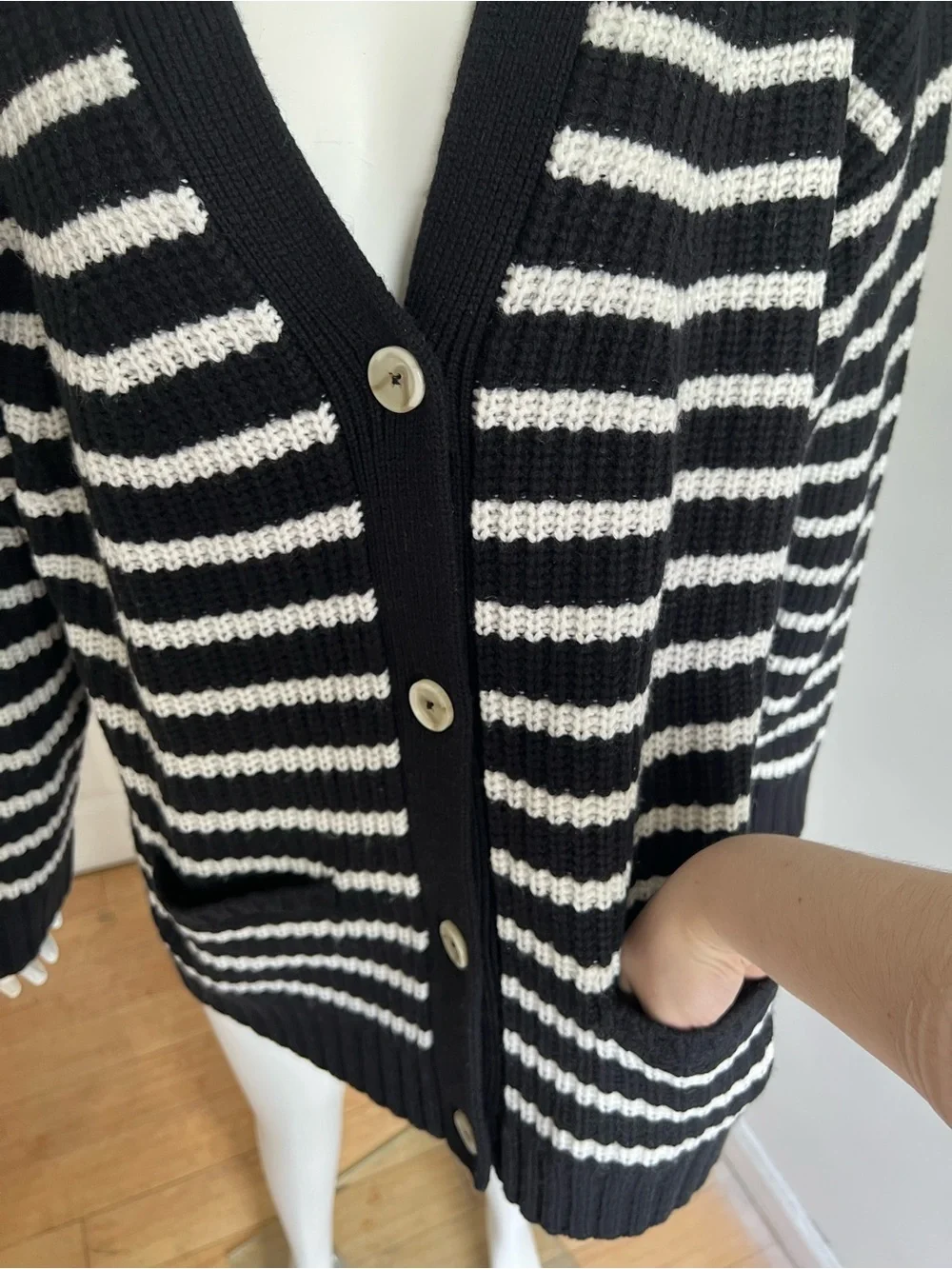 Sandrine Rose x Free People Grandpa Cashmere Wool Cardigan Black White Striped M